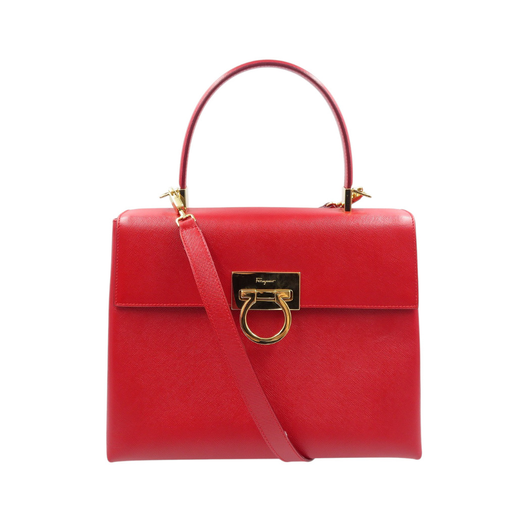 AUTHENTIC Salvatore Ferragamo AF-21 0290 Gancini Hand Bag Red