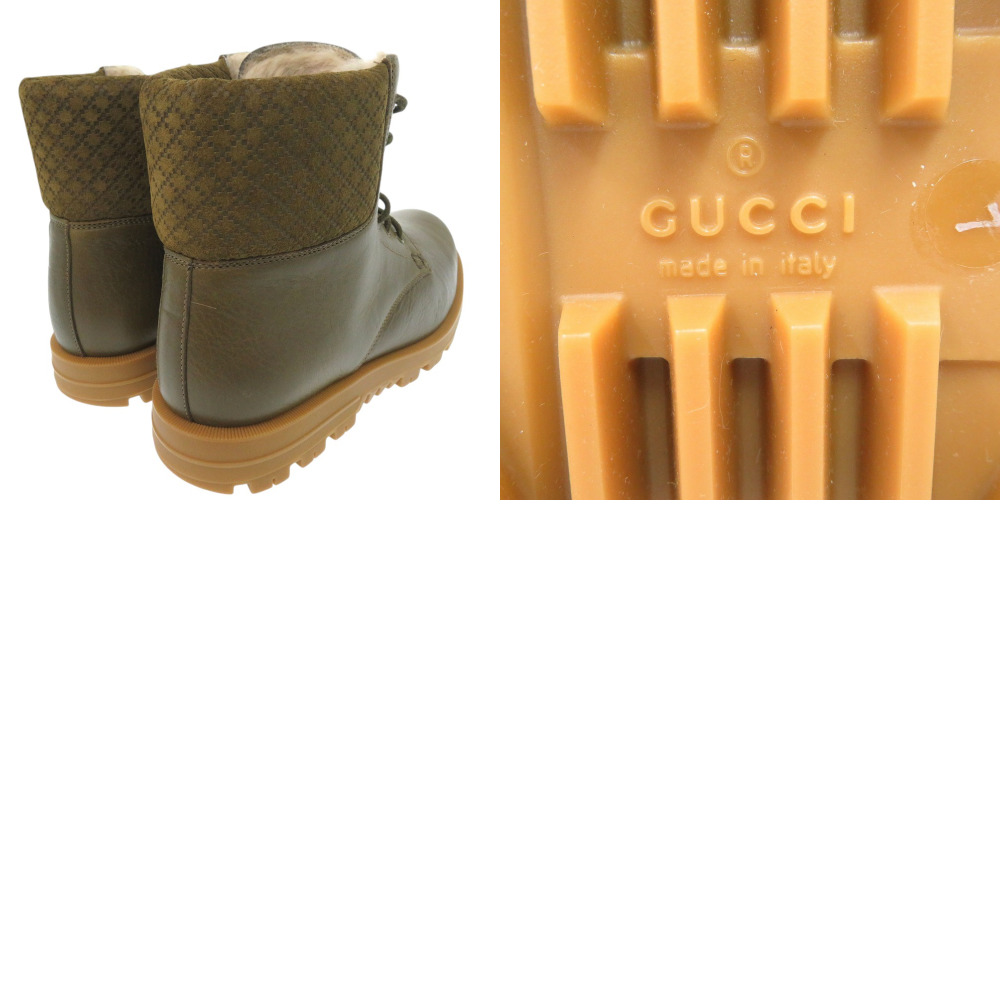 GUCCI ファー ブーツ AUTHENTIC GUCCI Lace-up fur Diamante boots khaki Leather | eBay