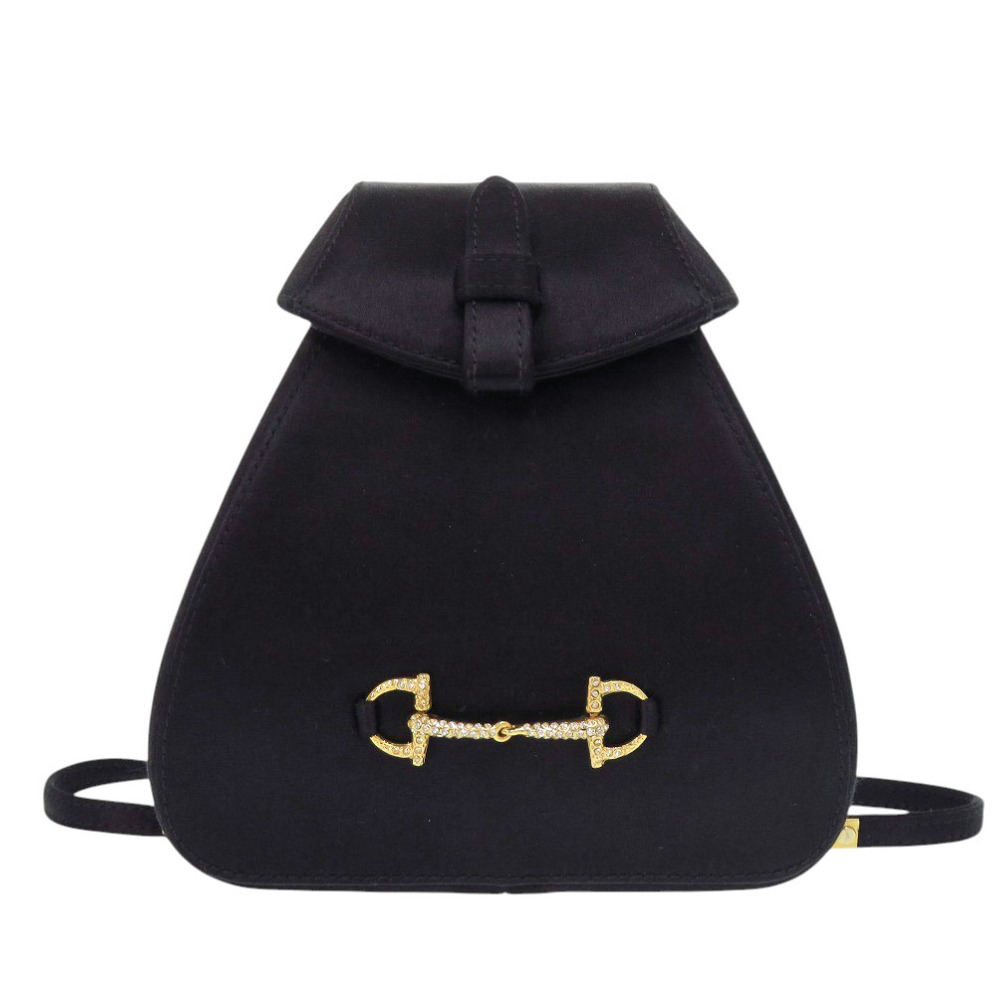 AUTHENTIC GUCCI Horsebit Black Satin Rhinestone Backpack  display picture 1