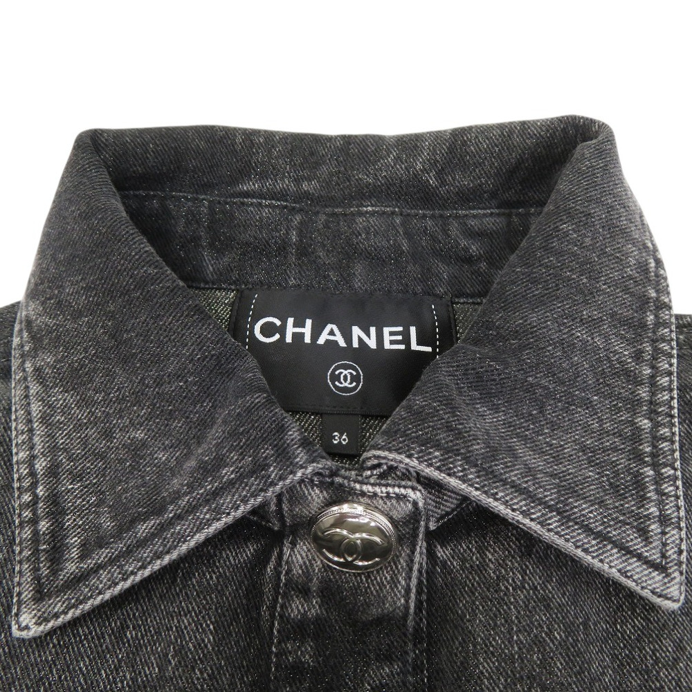 AUTHENTIC CHANEL P74033V65658 Logo Embroidered Denim Jacket COCO