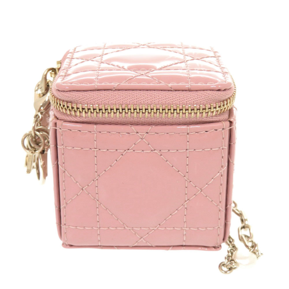 AUTHENTIC Christian Dior Lady Dior Chain Cube Micro Pouch pink