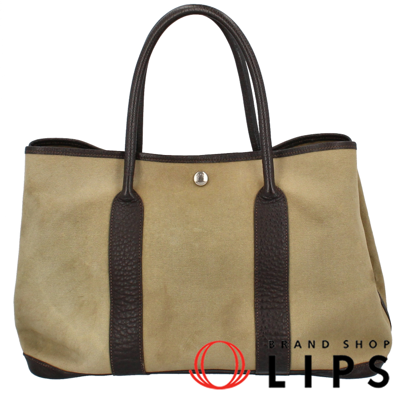 HERMES Garden party 36 Toile Officier / Buffle Skipper WomenTote Bag khaki...