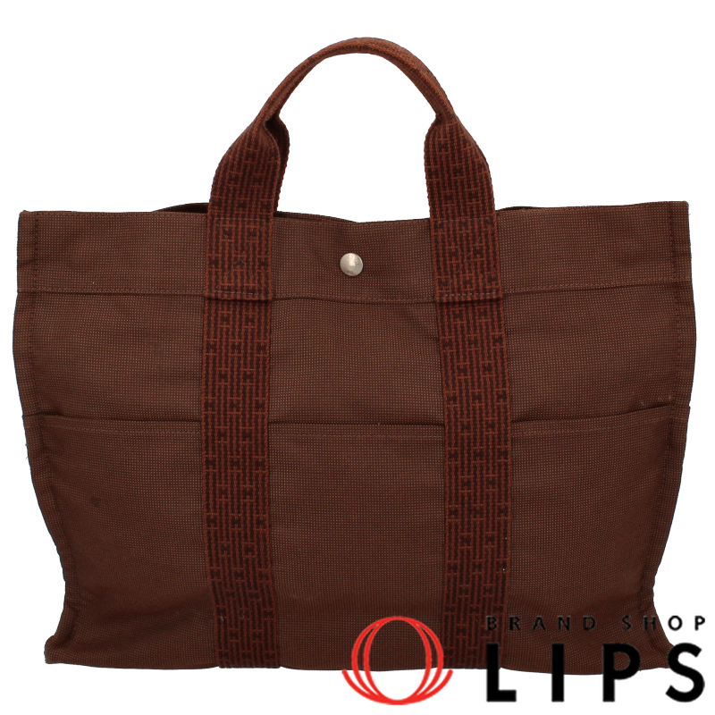 HERMES Her Line Tote MM canvas WomenTote Bag Brown Discontinued product USED