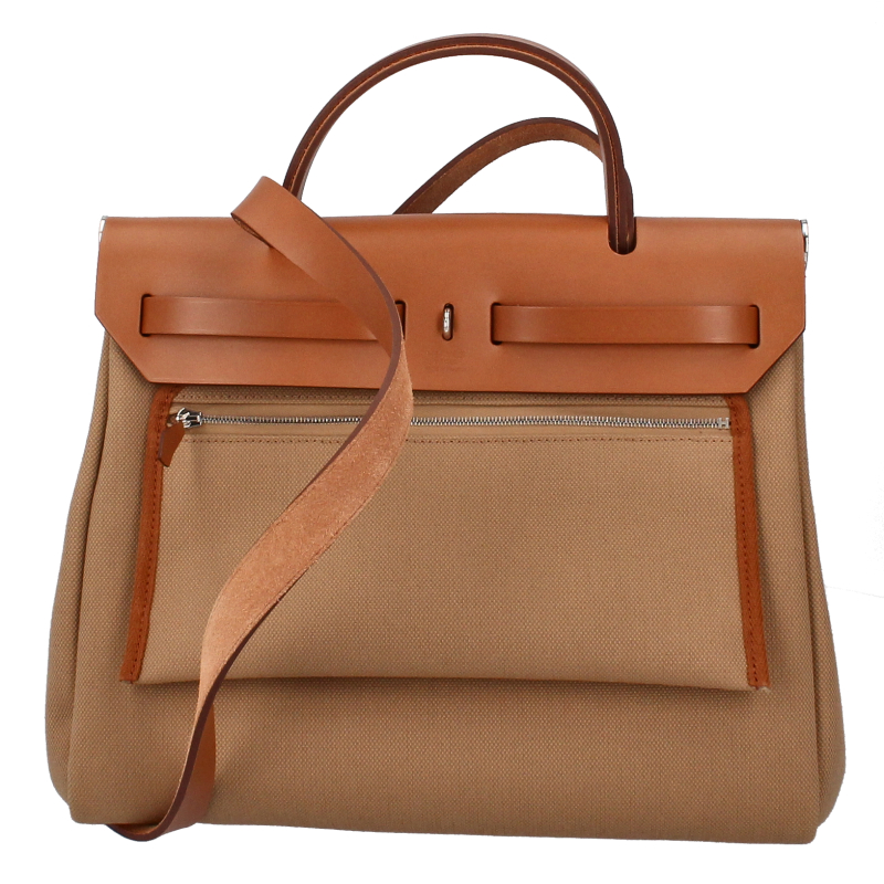 HERMES Herbag Zip PM Toile Military/Vashhunter Tote Bag Chai
