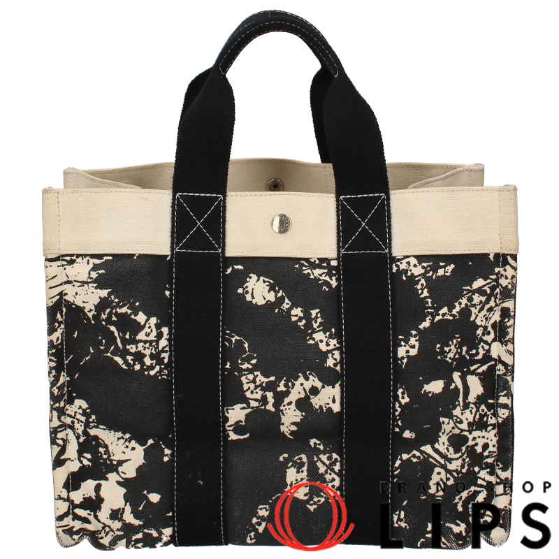 HERMES Bora Bora PM Cheval Suprise canvas WomenTote Bag Black White USED