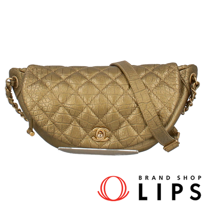 CHANEL body bag AS0815 Calfskin Womenbody bag gold USED