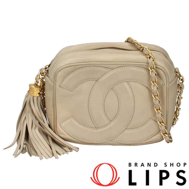 CHANEL Decacoco Fringe ChainShoulder Bag lambskin WomenShoulder Bag beige USED