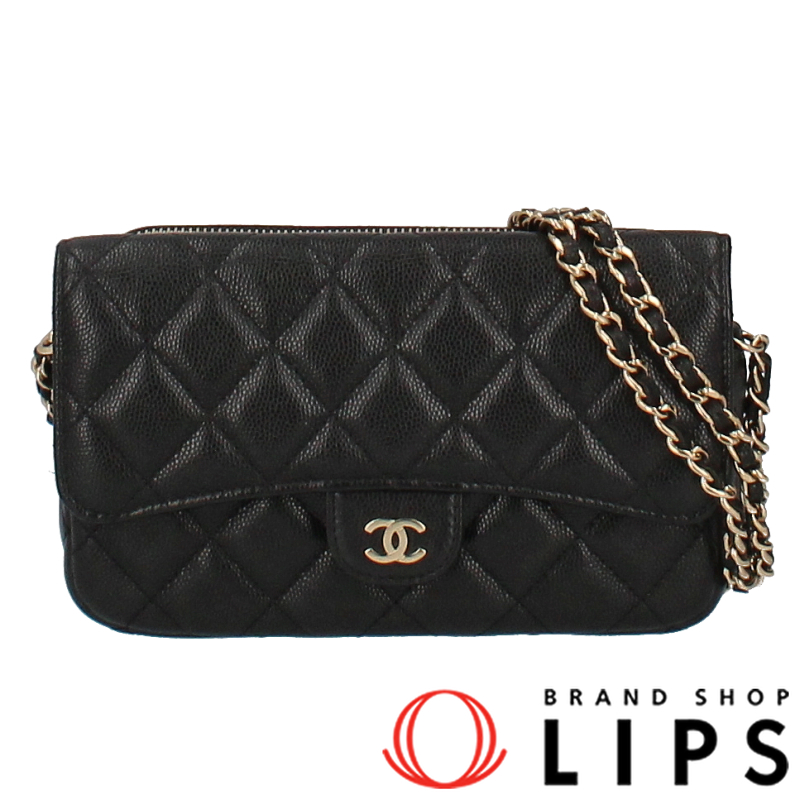 CHANEL Flap Phone Case Chain Wallet AP2096 calf skin WomenShoulder Bag bla...