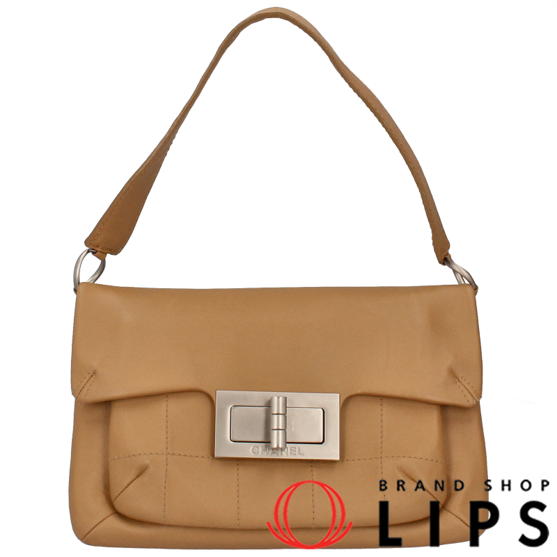 CHANEL 2.55 Chocolate Bar One Shoulder Bag leather WomenShoulder Bag beige...