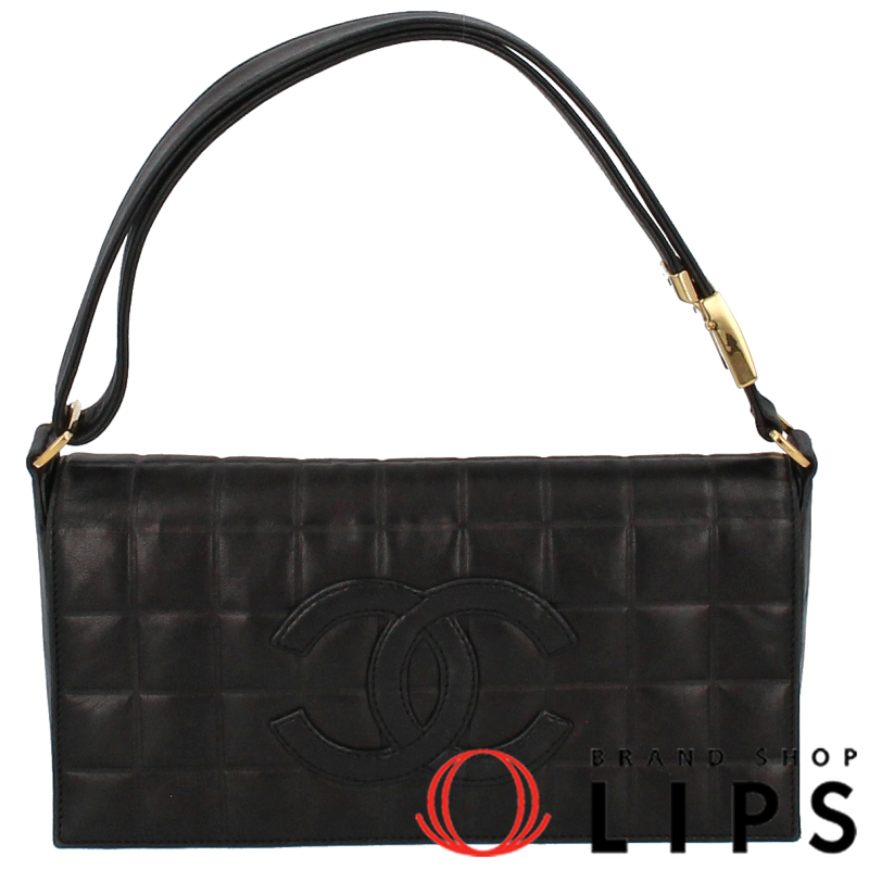 CHANEL Chocolate Bar One Shoulder Bag lambskin WomenShoulder Bag black USED