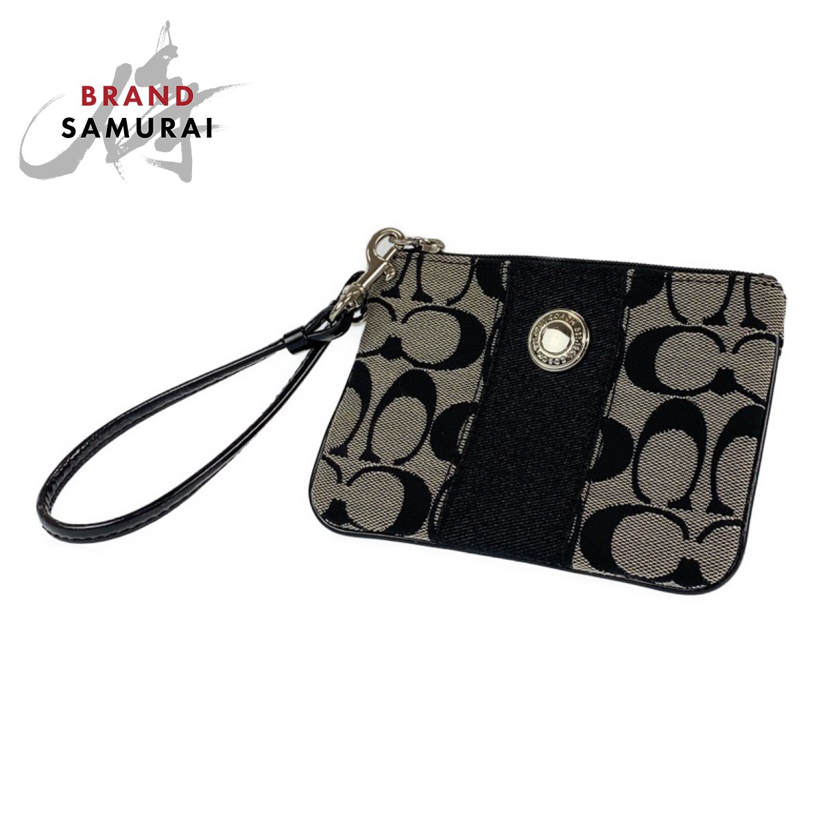 バッグ Coach Signature Accessory Pouch Black Coach Signature Accessory Pouch Hand Bag Wool Leather Black