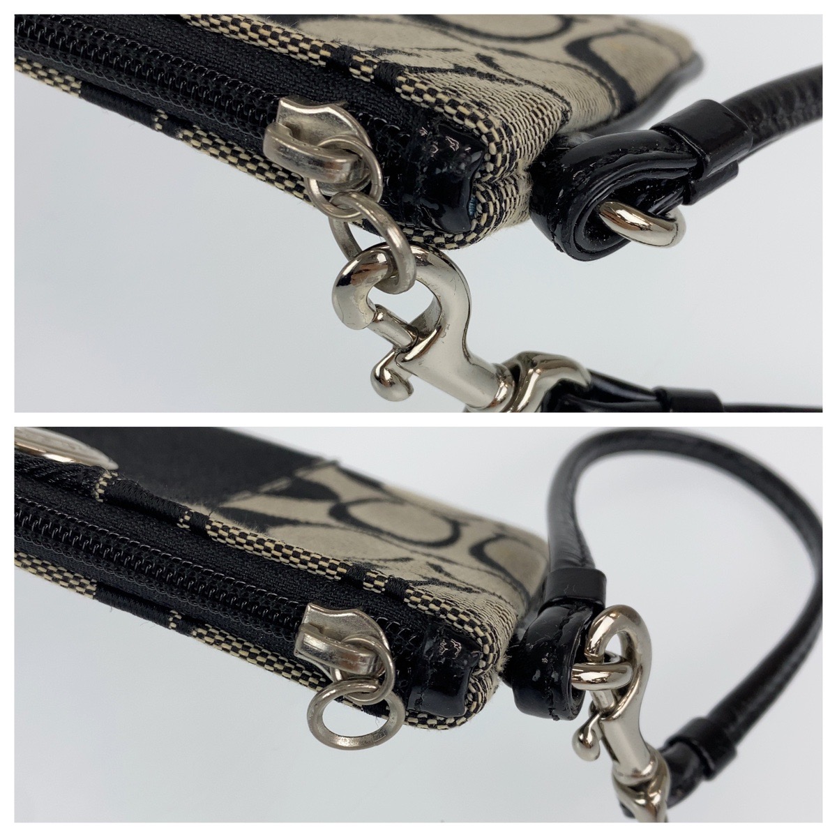 COACH Signature Accessory Pouch Wristlet Black Silver canvas