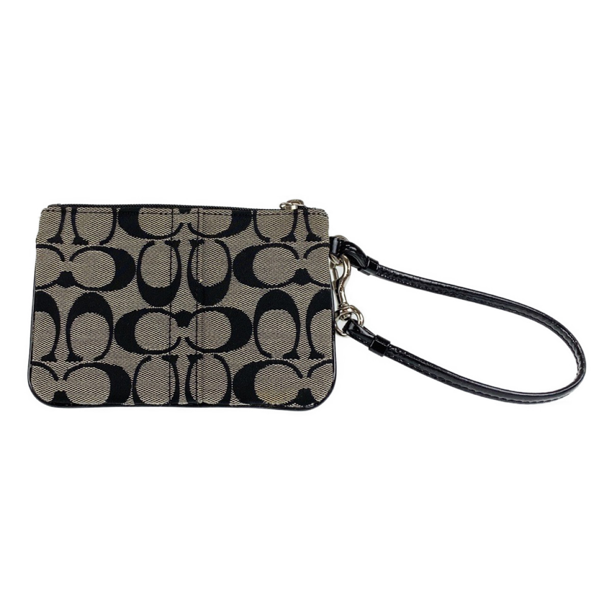 バッグ Coach Signature Accessory Pouch Black COACH Signature Accessory Pouch Wristlet Black Silver canvas
