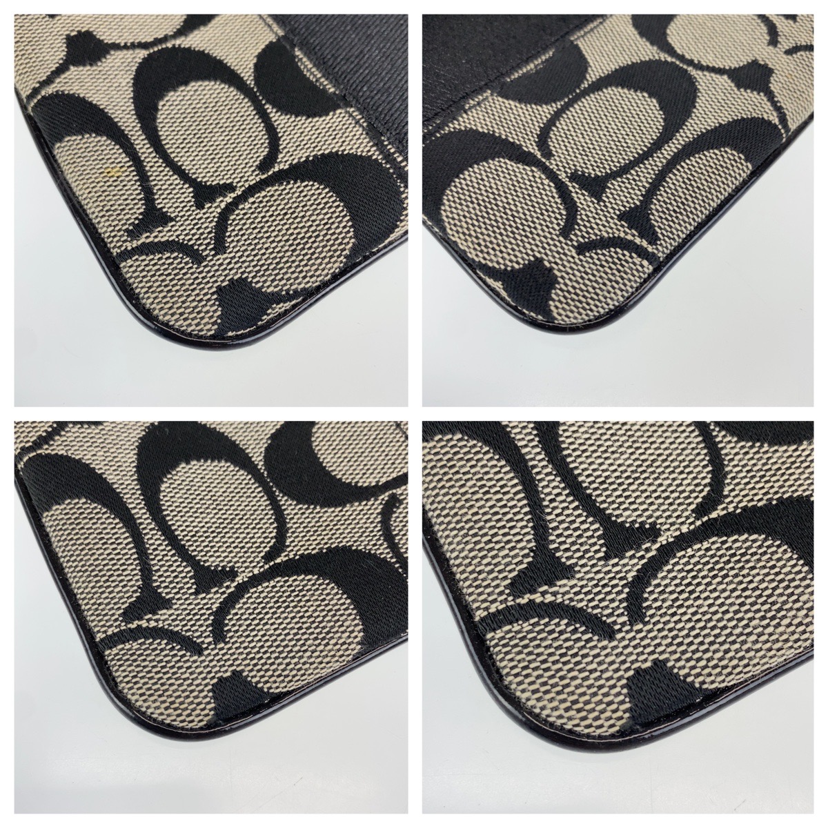 バッグ Coach Signature Accessory Pouch Black COACH Signature Accessory Pouch Wristlet Black Silver canvas