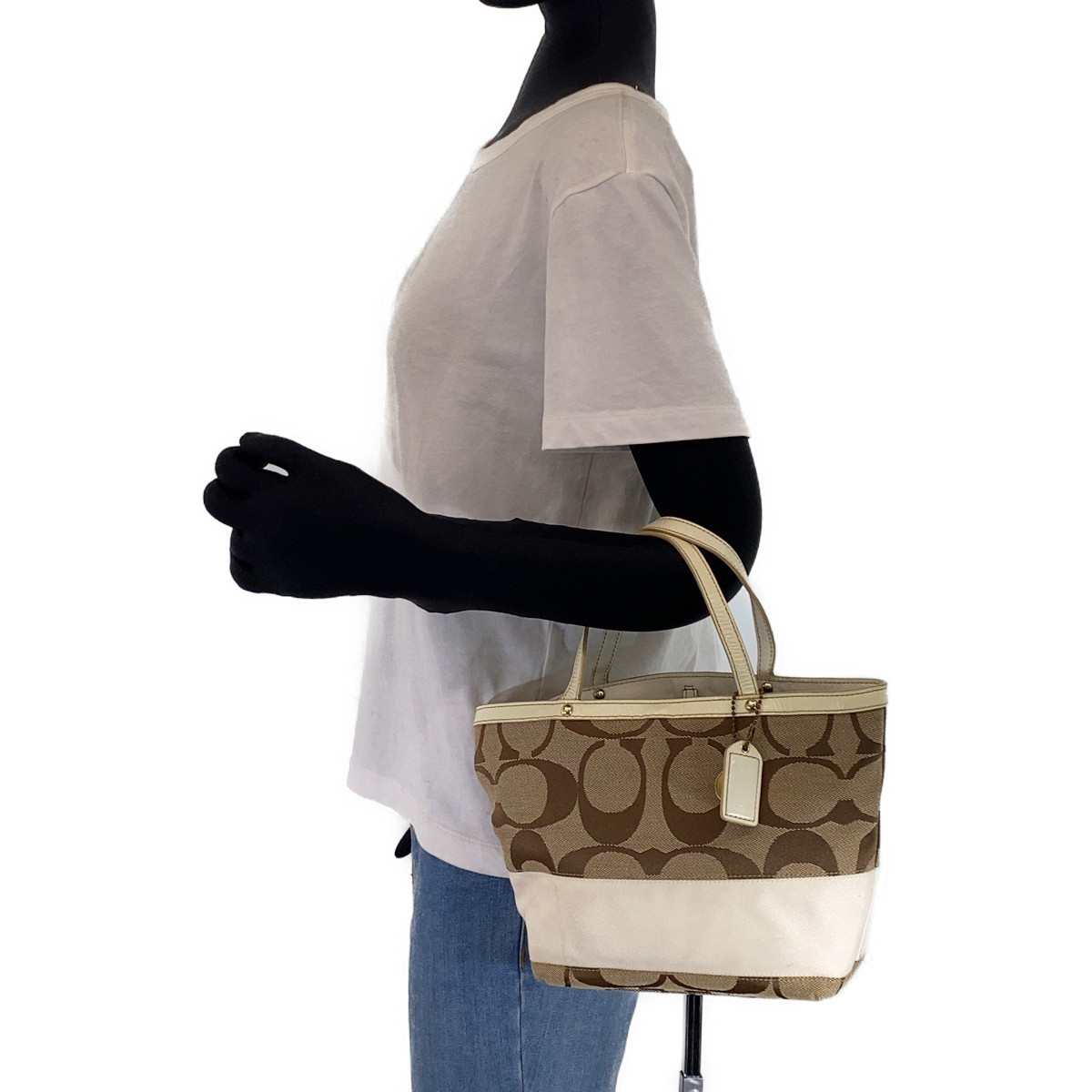 トートバッグ Fallett Clasp Shoulder Bag Light Khaki FA2401BG09BE COACH Signature B0767-10123 Tote Bag handbag Beige White