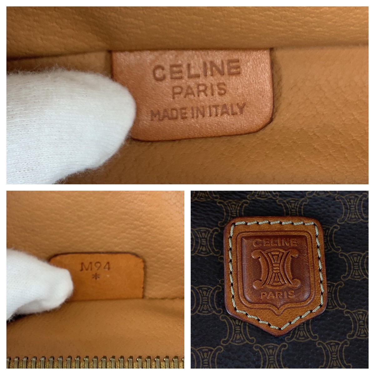 Vintage CELINE Macadam Clutch Bag Handbag Pouch Brown Beige