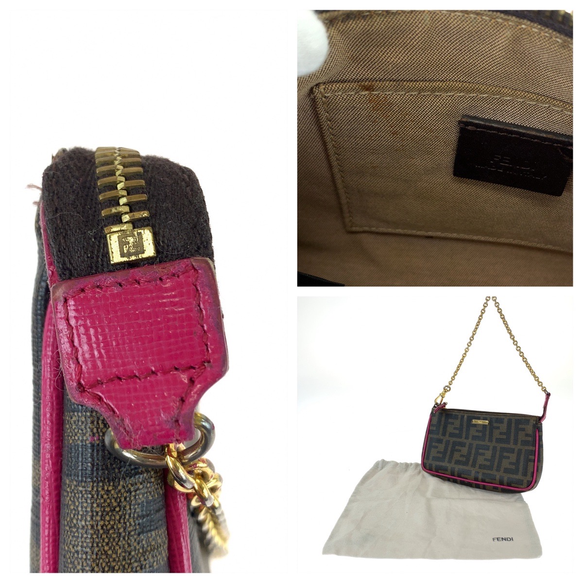 FENDI Zucca pattern 8M0271 GRP Chain Handbag Accessory Pouch
