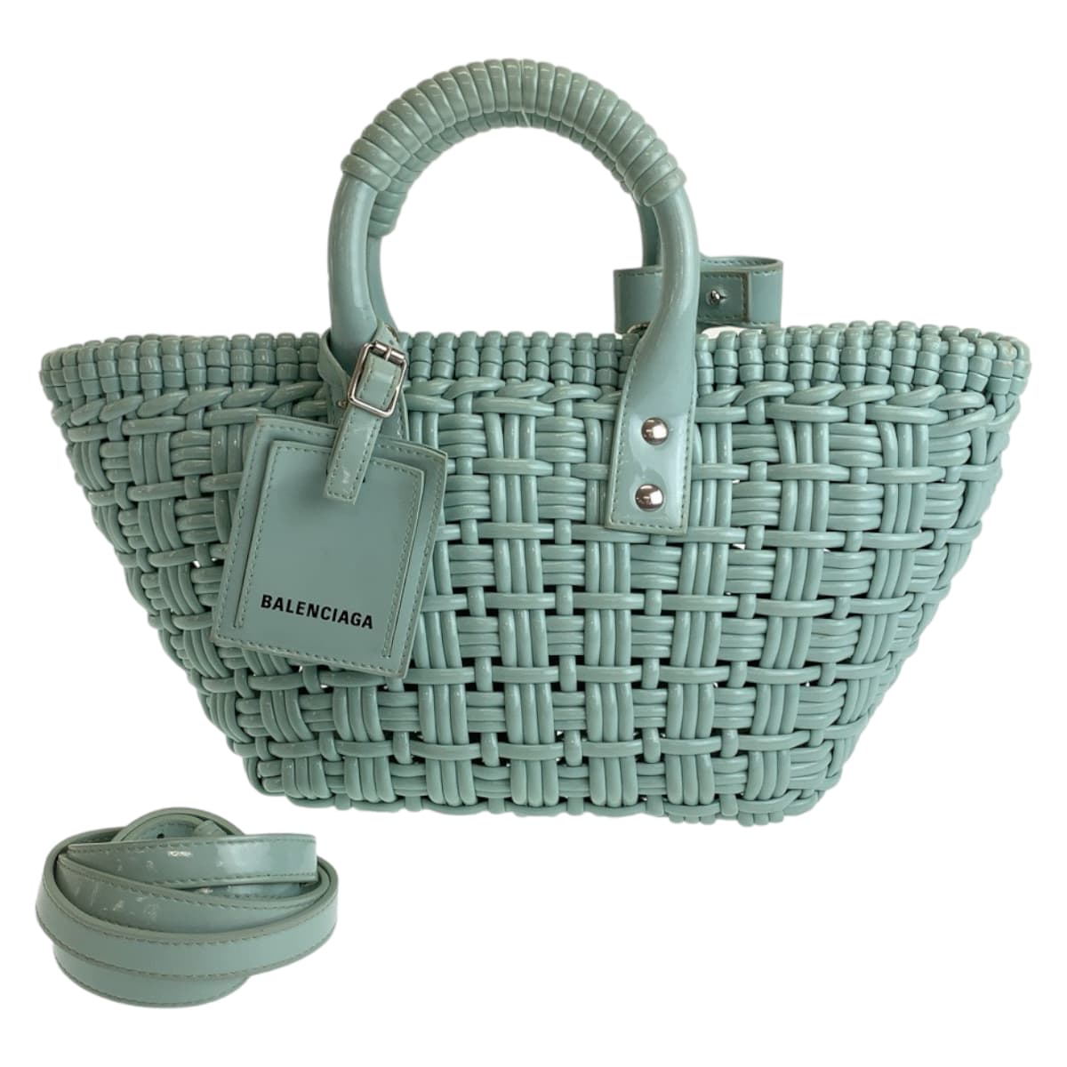 関税込★BALENCIAGA★ビストロ XS バスケット トートバッグ MINT BALENCIAGA Enamel Basket Bistro XS 671342 Handbag Tote Bag