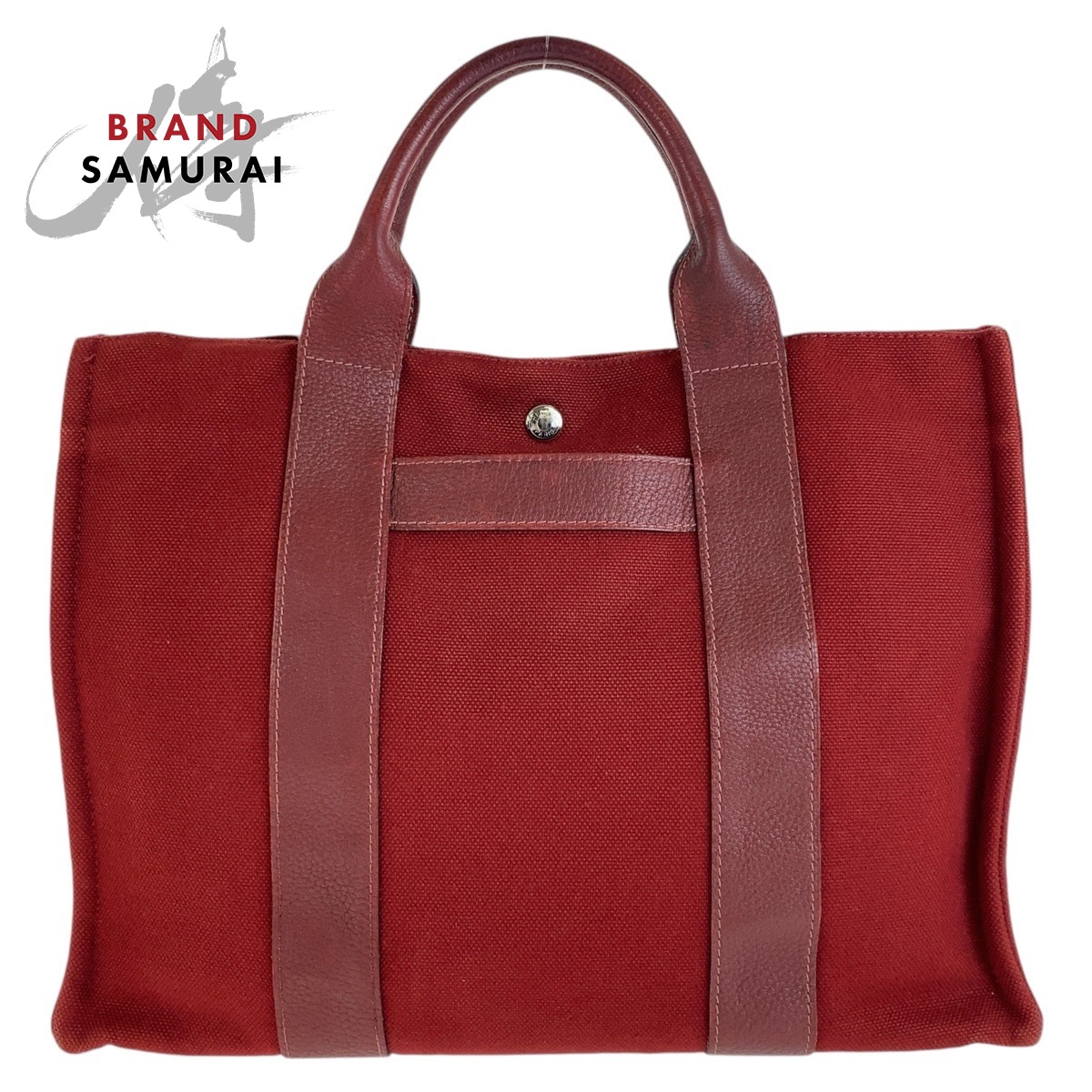 HERMES Sac Arne MM Tote Bag Handbag A4 compatible Wine Red canvas/leather