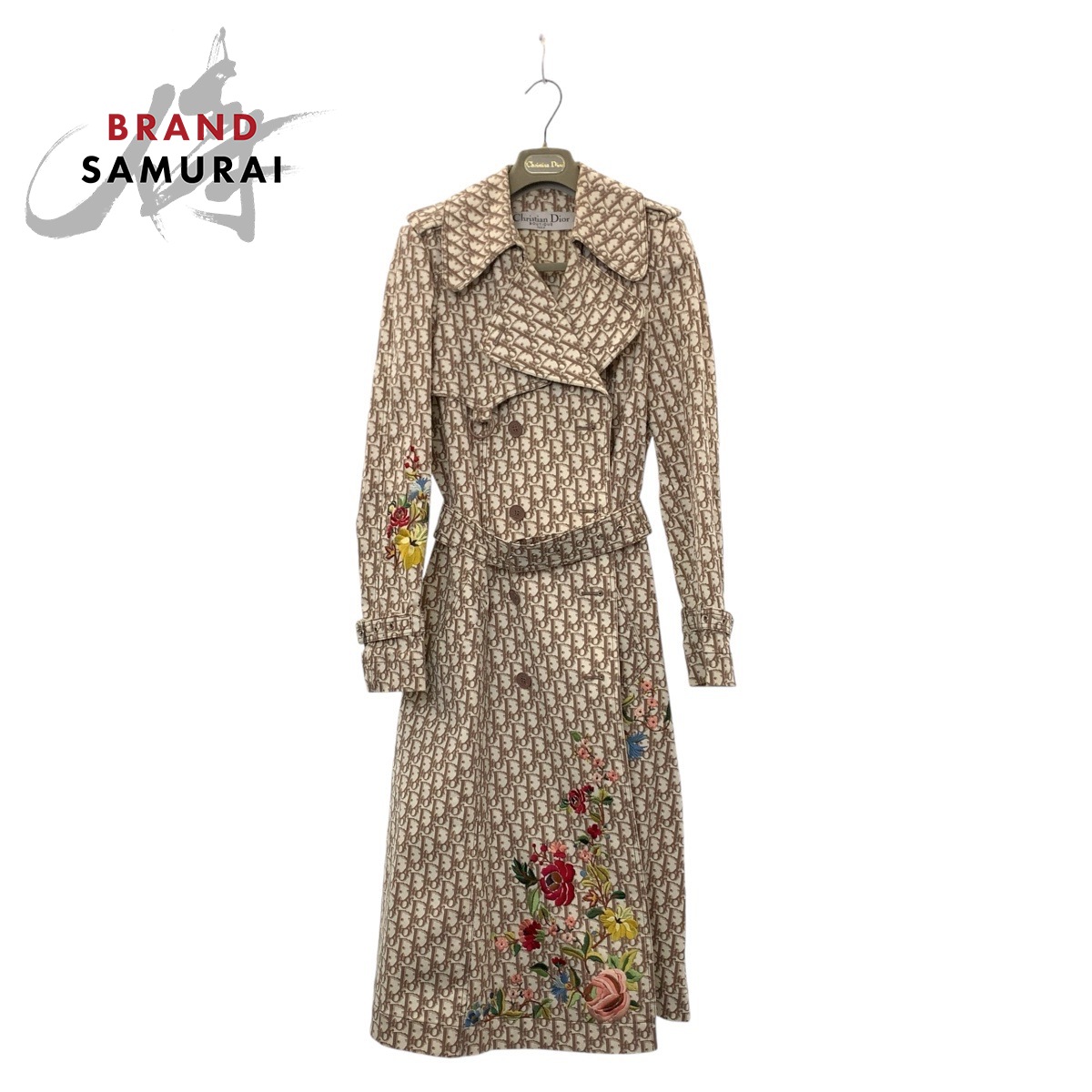 Dior Trotter Floral Embroidery trench coat Beige SilverHardware
