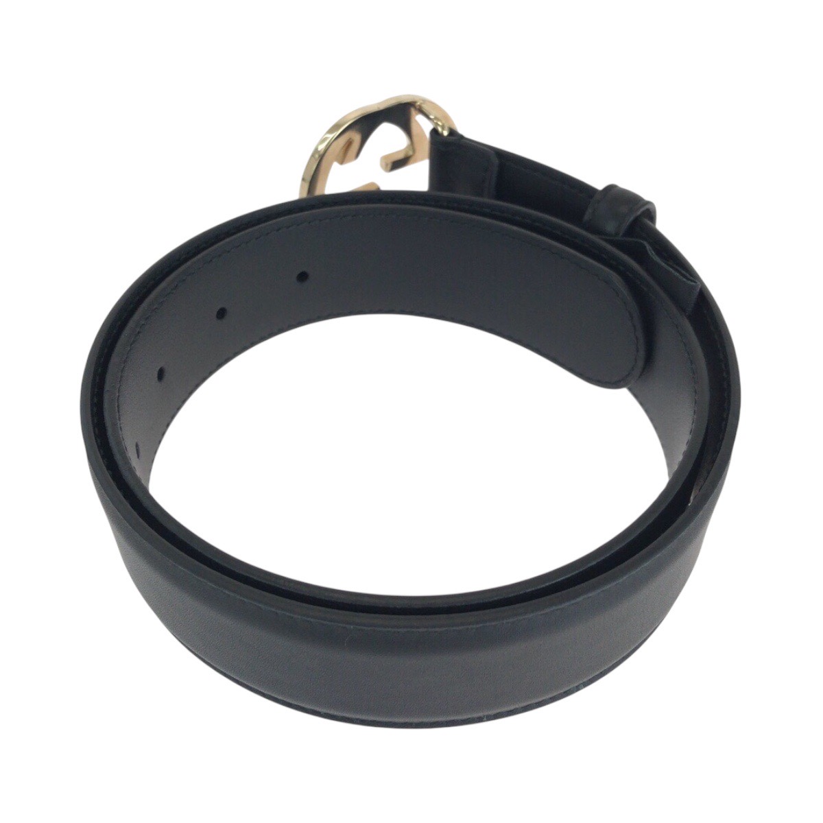 GUCCI Interlocking 370543 Belts Unisex Black Gold Hardware