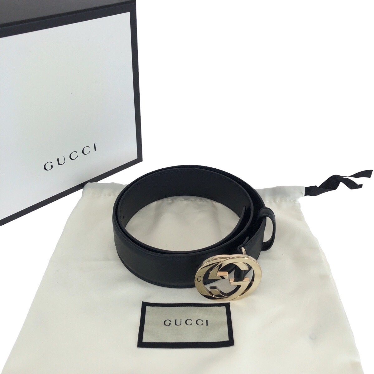 GUCCI Interlocking 370543 Belts Unisex Black Gold Hardware GUCCI Interlocking 370543 Belts Unisex Black Gold Hardware