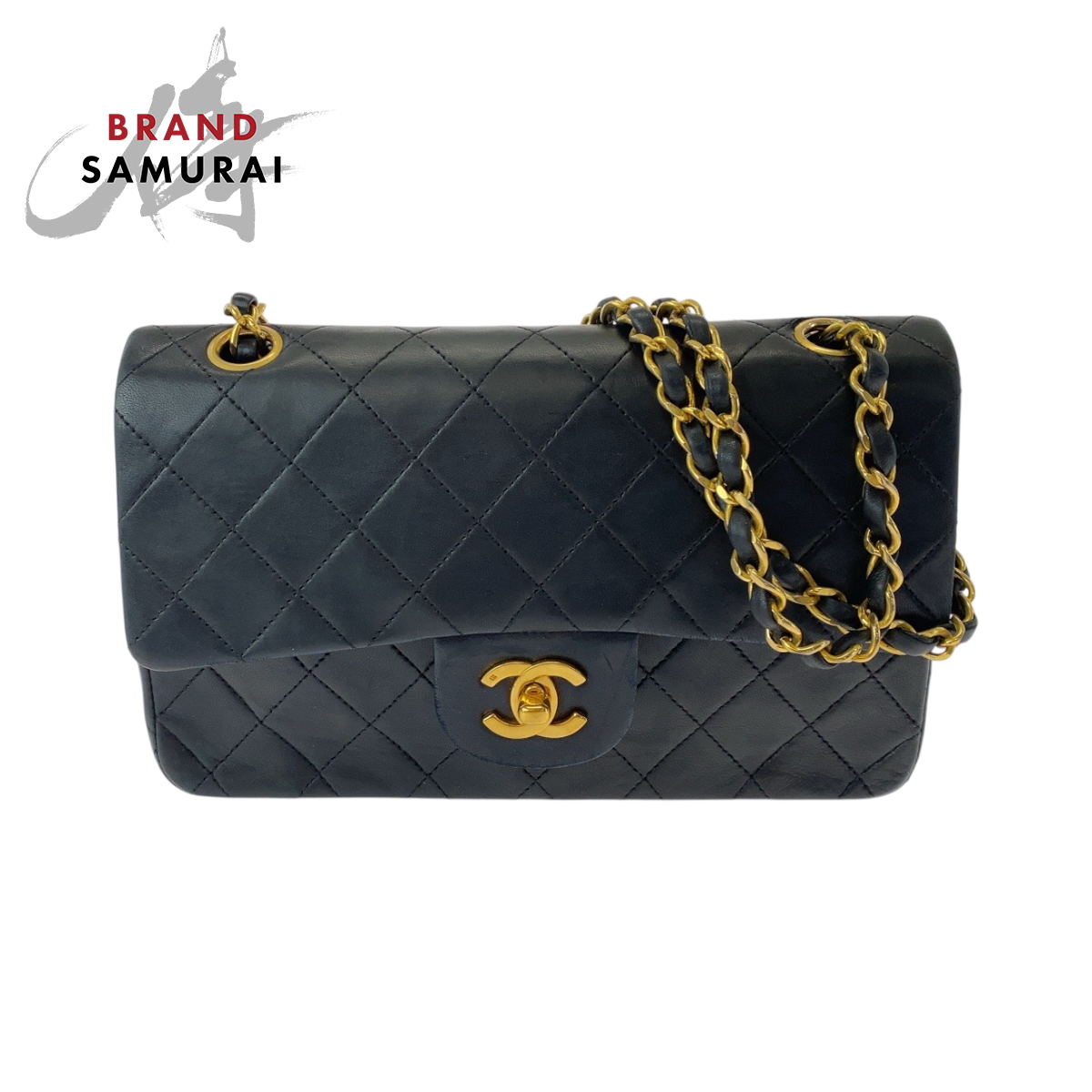 CHANEL Matelasse Classic Double Flap Bag Turnlock ChainShoulder Bag Black