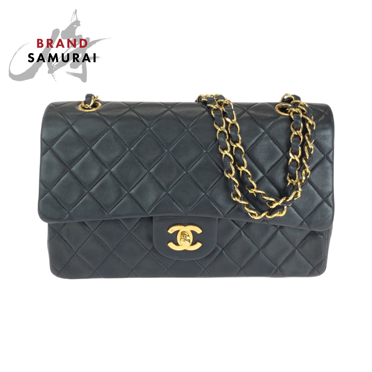 CHANEL Matelasse Classic Double Flap Bag ChainShoulder Bag Black lambskin CC