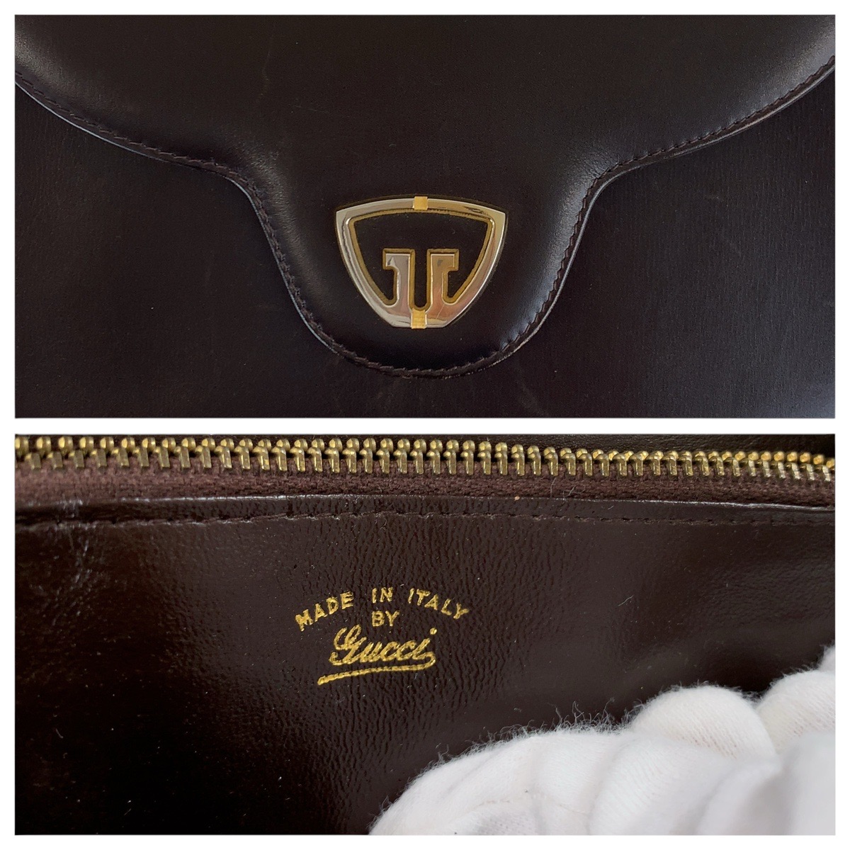 GUCCI vintage Old Gucci Handbag Dark brown gold hardware