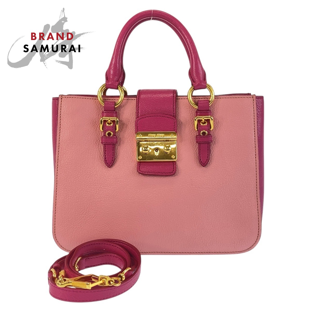 Miu Miu Madras Handbag Shoulder Bag Pink Gold Hardware