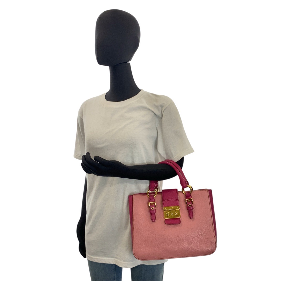 Miu Miu Madras Handbag Shoulder Bag Pink Gold Hardware