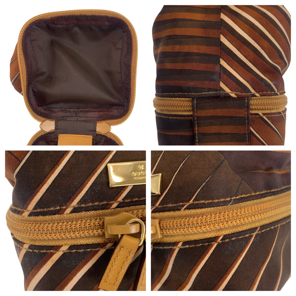 GUCCI 039 9054 Handbag pouch Brown Gold Hardware Nylon GG | eBay
