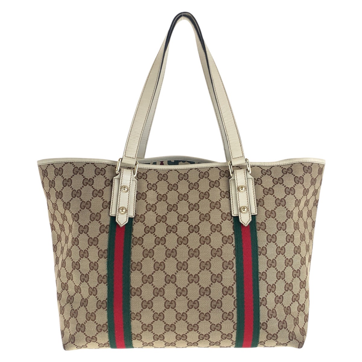 GUCCI Web Stripe 139260 Tote Bag Brown White Gold Hardware