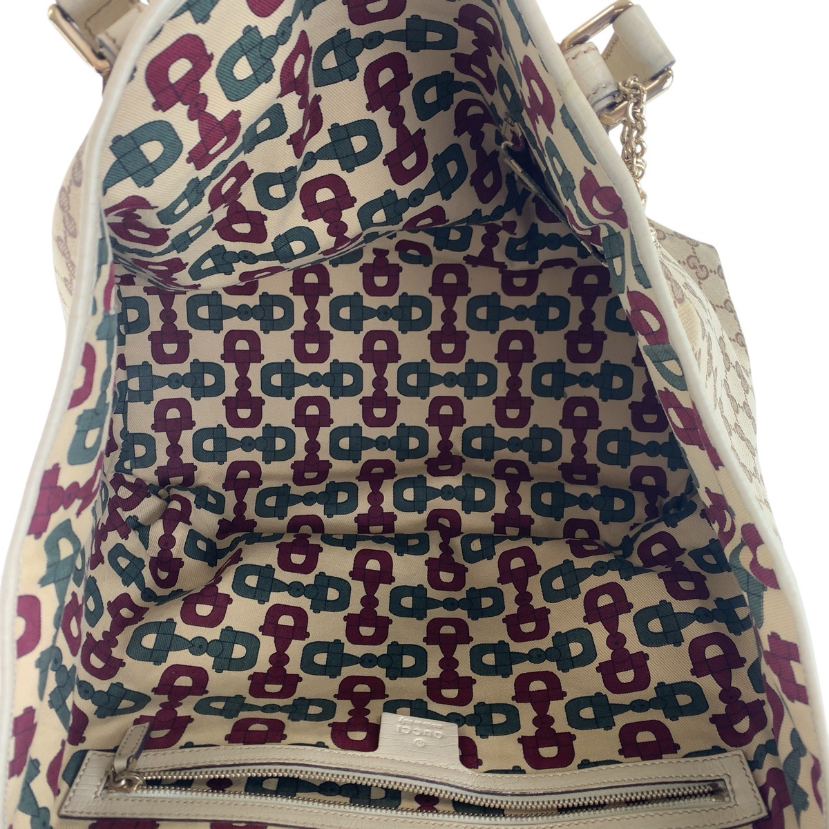 GUCCI Web Stripe 139260 Tote Bag Brown White Gold Hardware