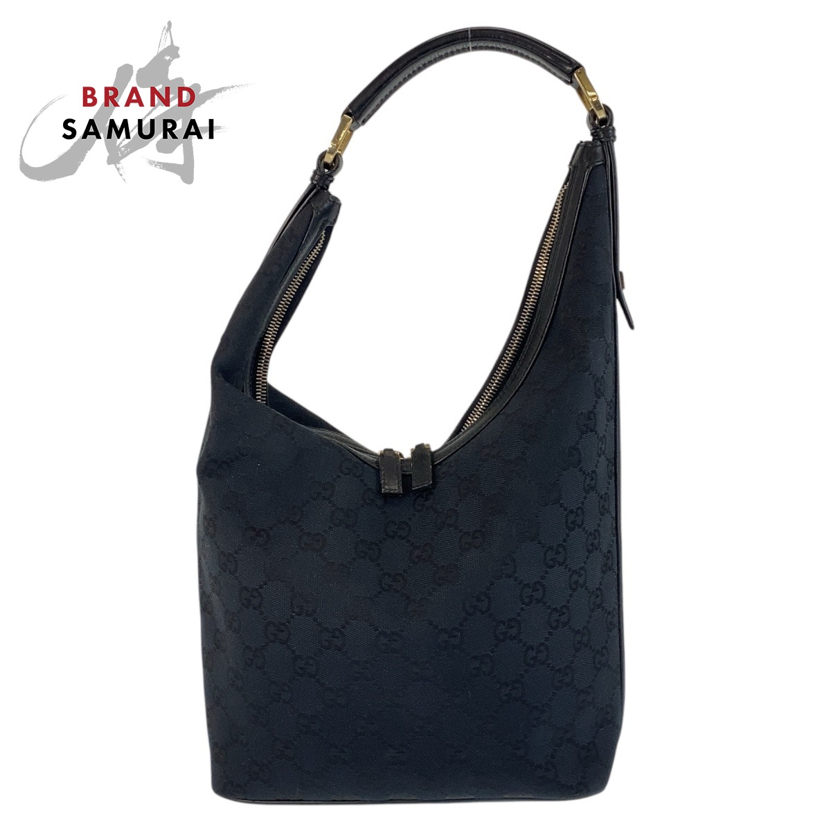 GUCCI 001 4288 Shoulder Bag Black Black Gold Hardware GG