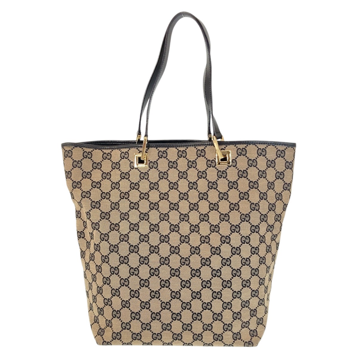 GUCCI 002 1098 Tote Bag Shoulder Bag Black Gold Hardware GG