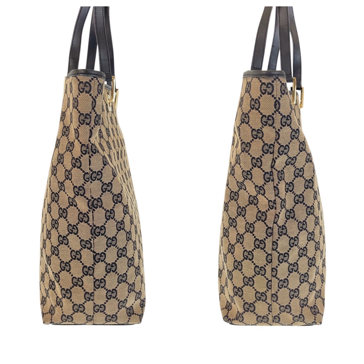 GUCCI 002 1098 Tote Bag Shoulder Bag Black Gold Hardware GG