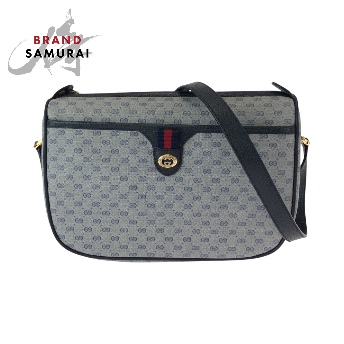 GUCCI Old Gucci 89 02 077 Shoulder Bag Pochette Gray Navy GG
