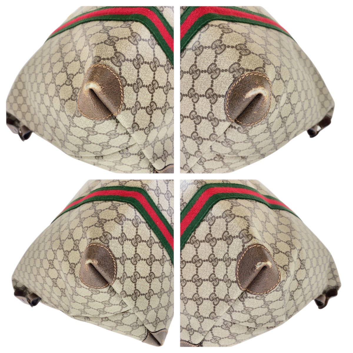 GUCCI vintage Old Gucci Web Stripe Boston bag Brown GG Supreme