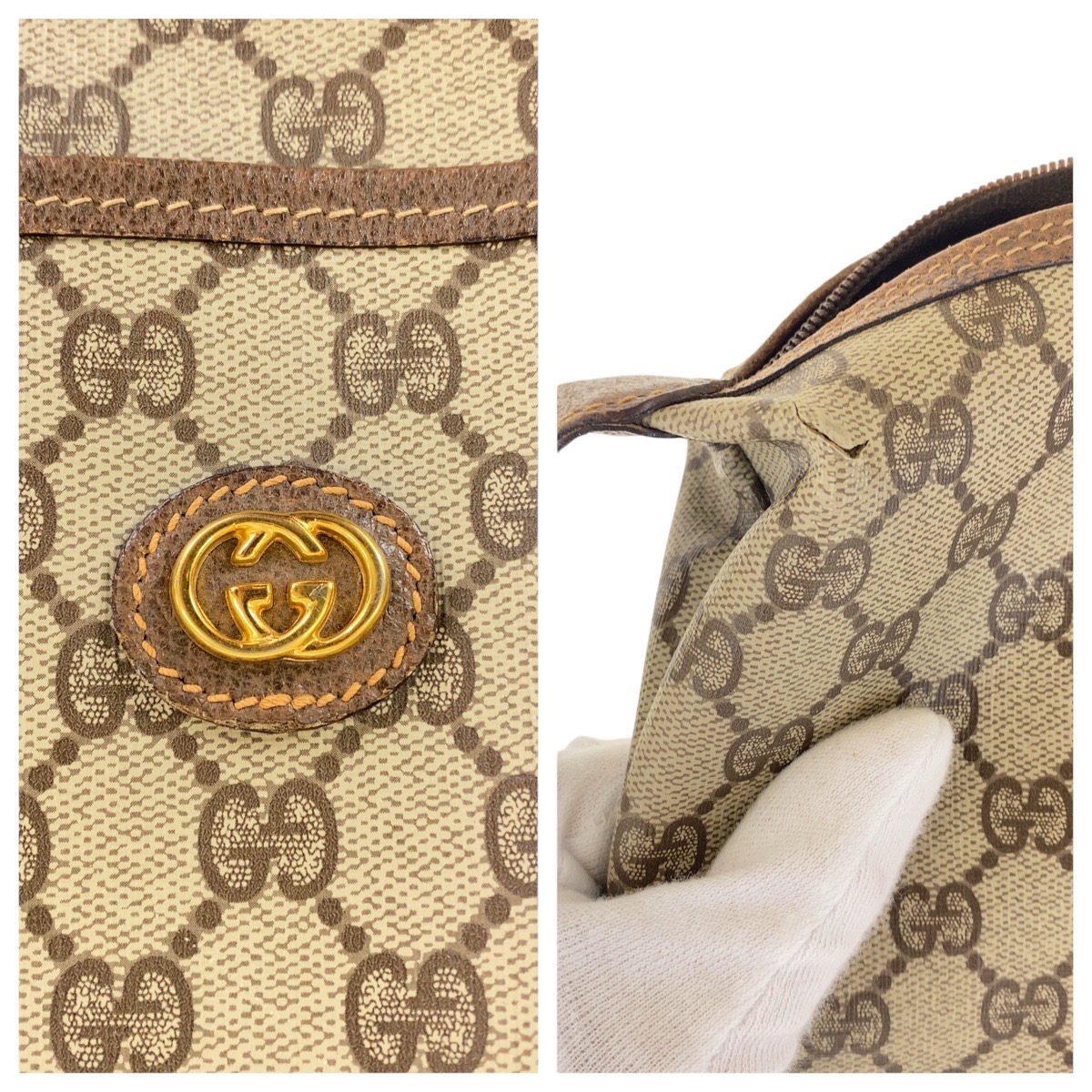 GUCCI vintage Old Gucci Web Stripe Boston bag Brown GG Supreme