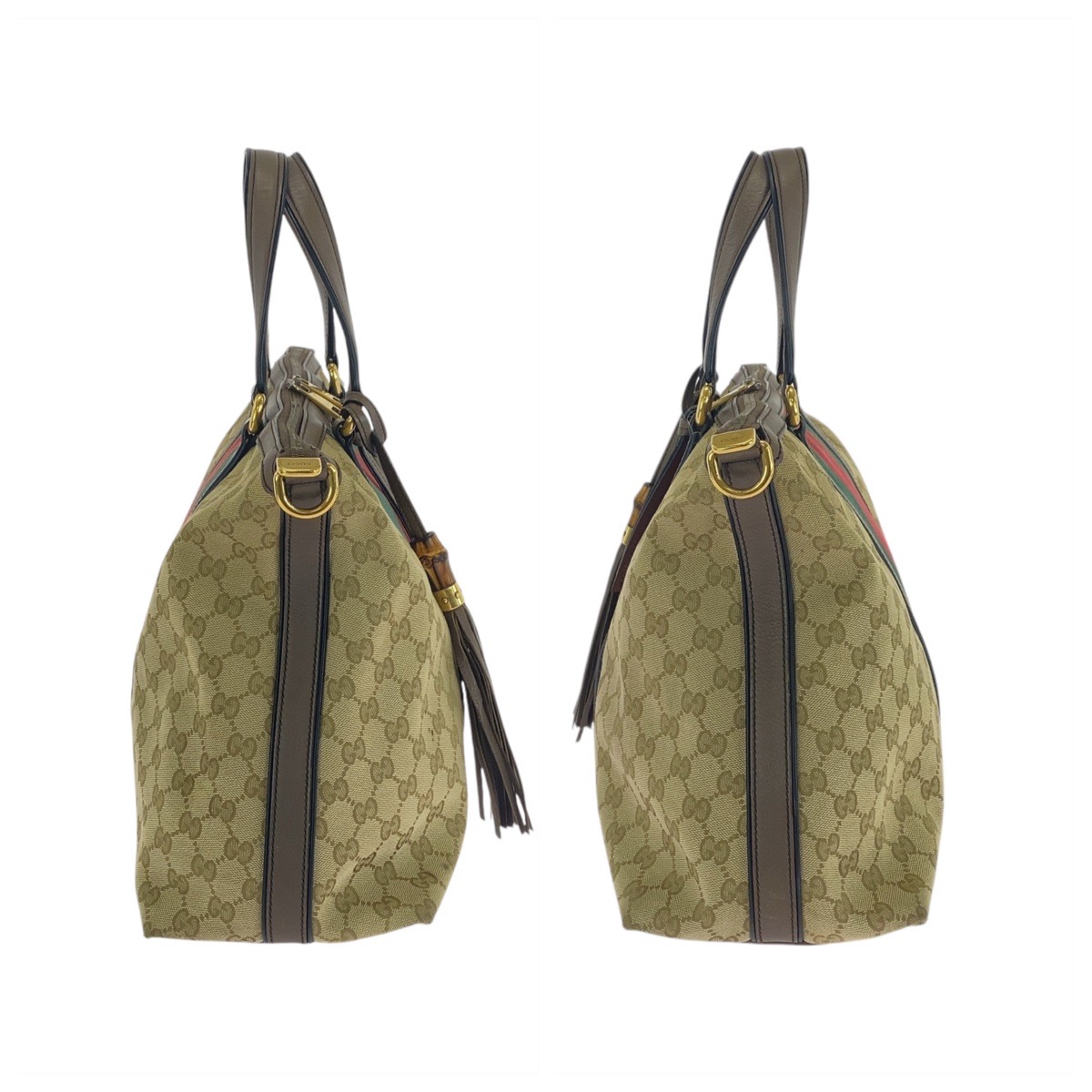 GUCCI Web Stripe 309621 Tote Bag Shoulder Bag Beige Brown