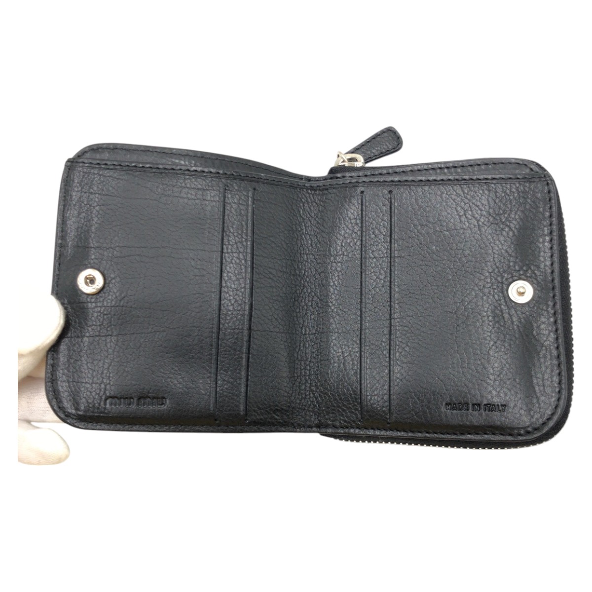 MIU MIU Love Letter Leather Compact Wallet Black Red Used