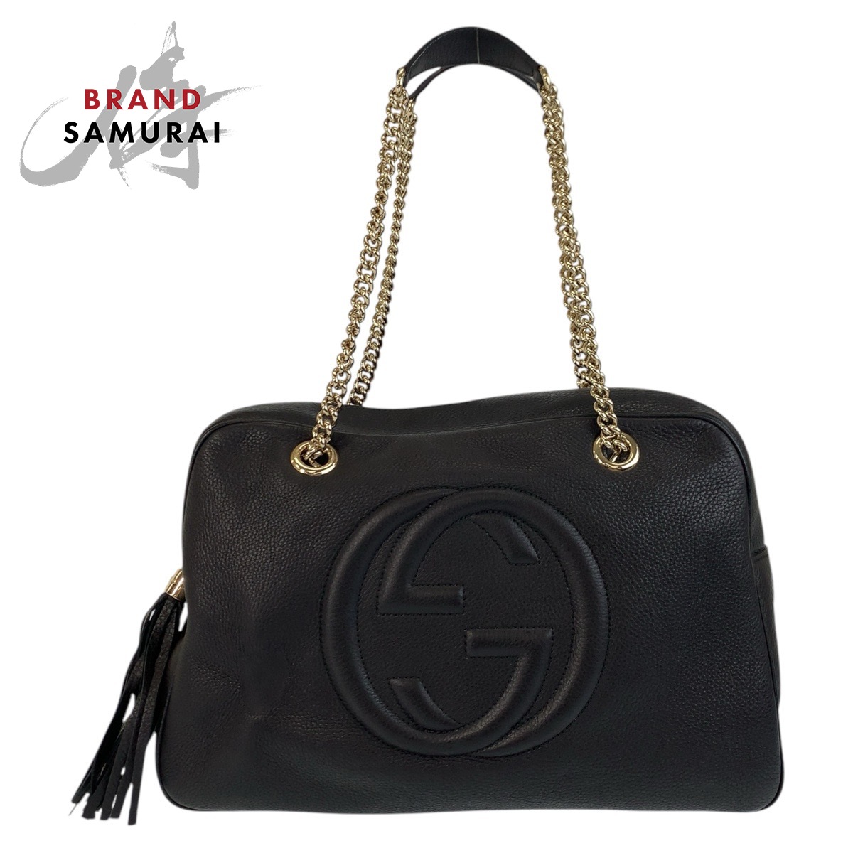 GUCCI Soho 353126 Chain Shoulder Bag Handbag Black Gold Hardware