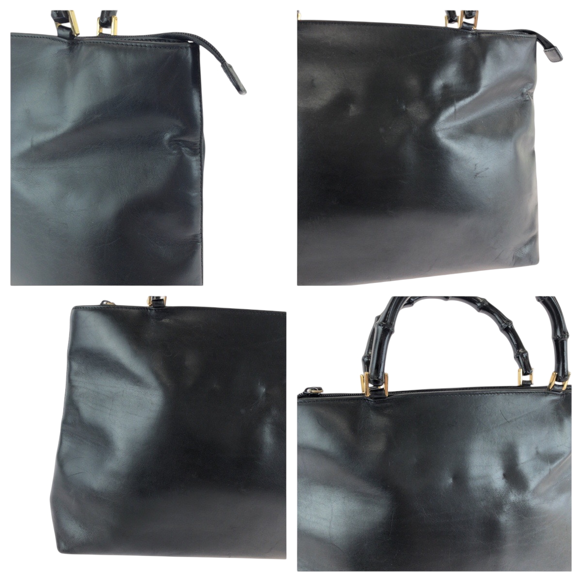 GUCCI Bamboo 002 2122 0507 Tote Bag Shoulder Bag Black Black