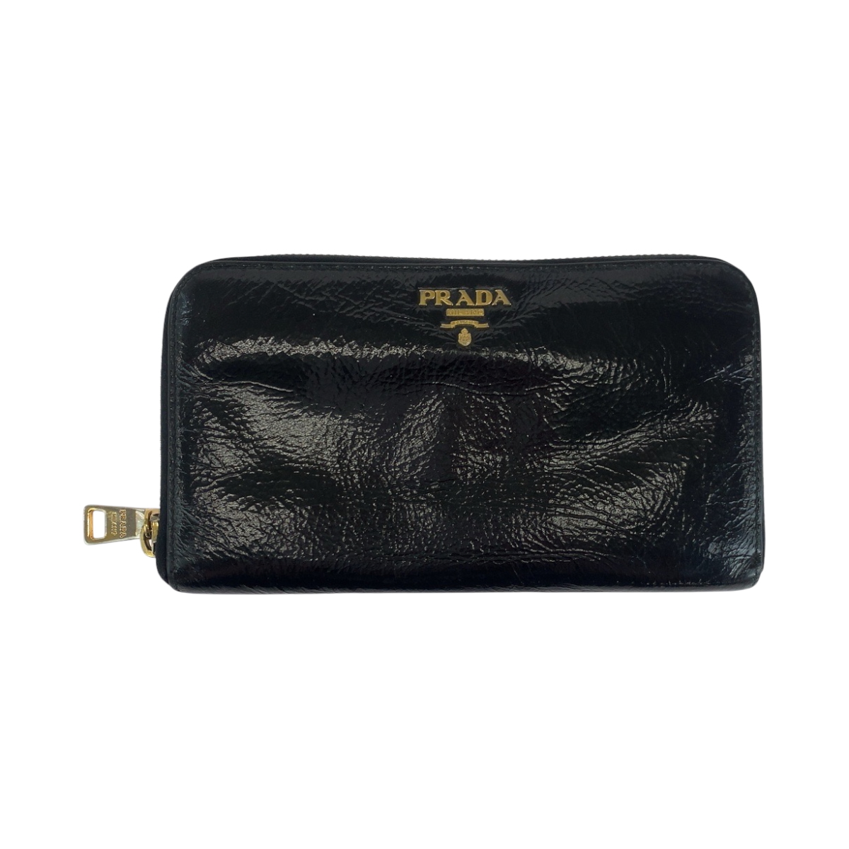 【PRADA】Black and gold zip around wallet PRADA logo Long Wallet Zip Around Black Black Gold Hardware