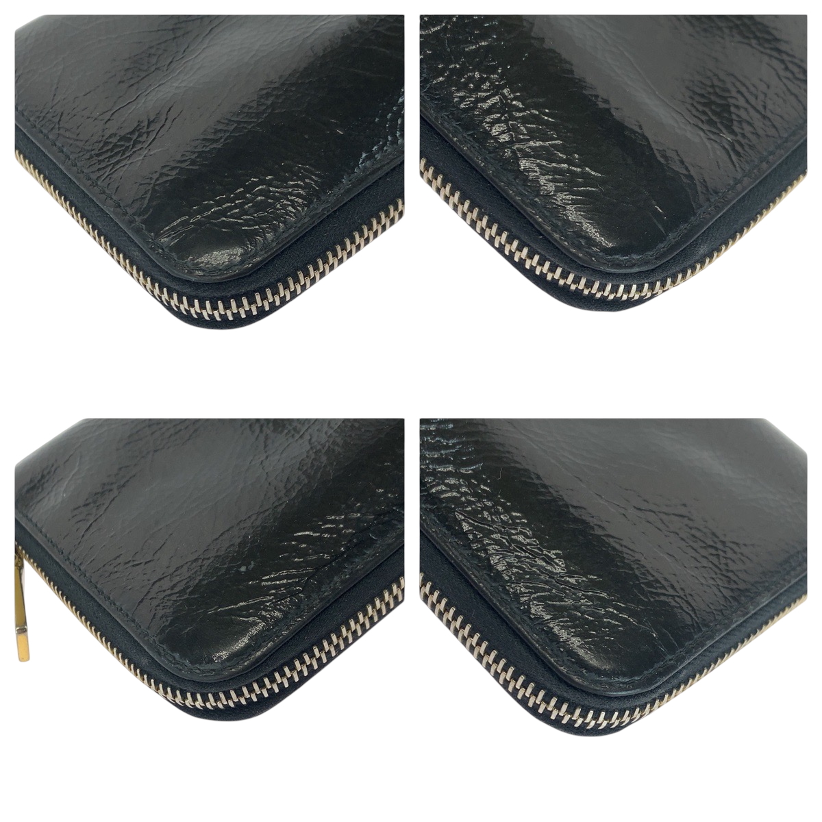 PRADA logo Long Wallet Zip Around Black Black Gold Hardware