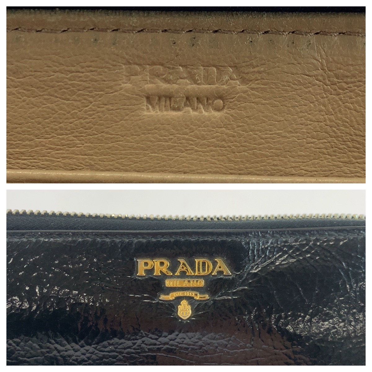 PRADA logo Long Wallet Zip Around Black Black Gold Hardware