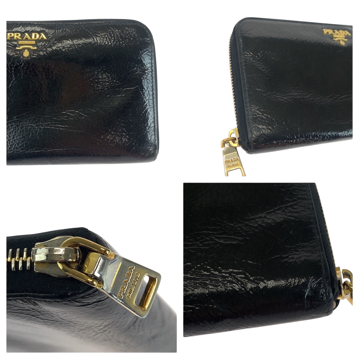 PRADA ブラックレザー長財布 ゴールドロゴ PRADA logo Long Wallet Zip Around Black Black Gold Hardware