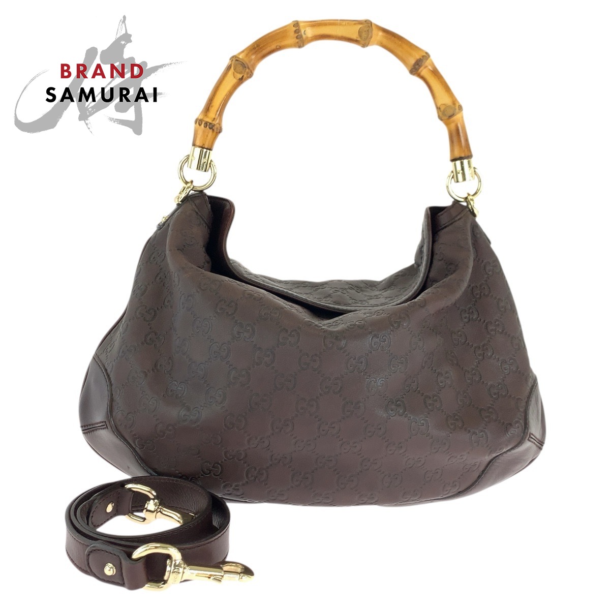 GUCCI Guccishima Bamboo 169961 Shoulder Bag 2way Brown Gold