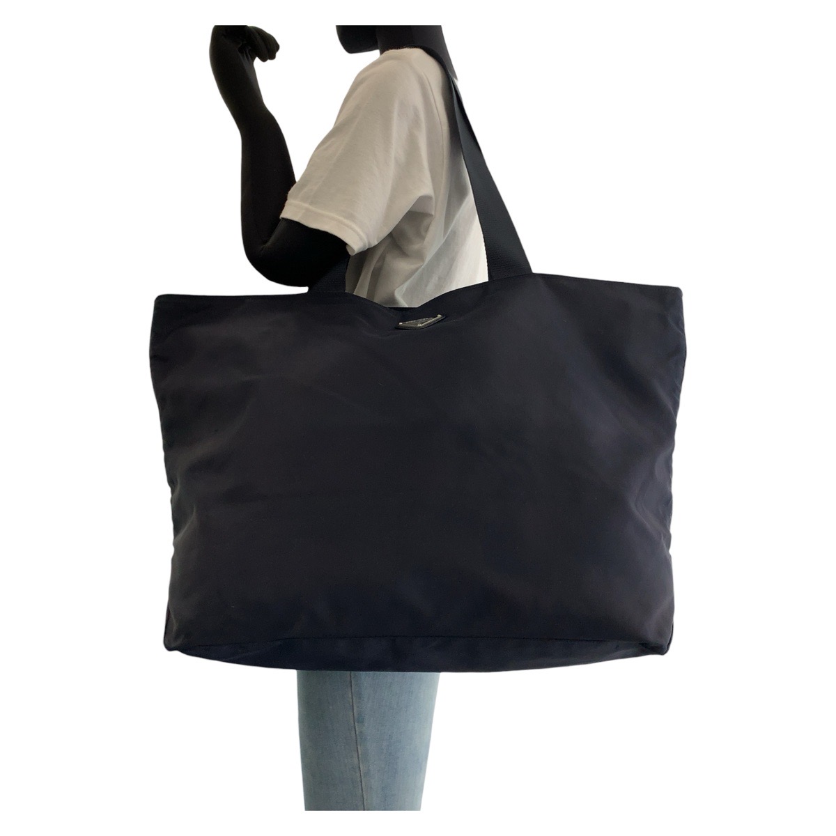 PRADA Tessuto Triangle with logo Tote Bag Shoulder Bag Navy